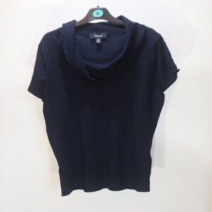 Jones Wear Cowl Neck Short Sleeve Ribbed Knit Top Black Size XL